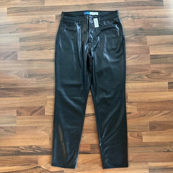 Old Navy Pants - OLD NAVY High Rise OG Straight Black Faux Leather Pants Womens 10 Tall NWT